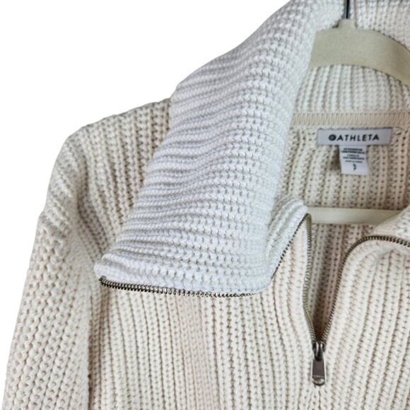 Athleta Cream Knit Half Zip Adler Cropped Pullover Sweater Chunky Collar Size S - Picture 4 of 10